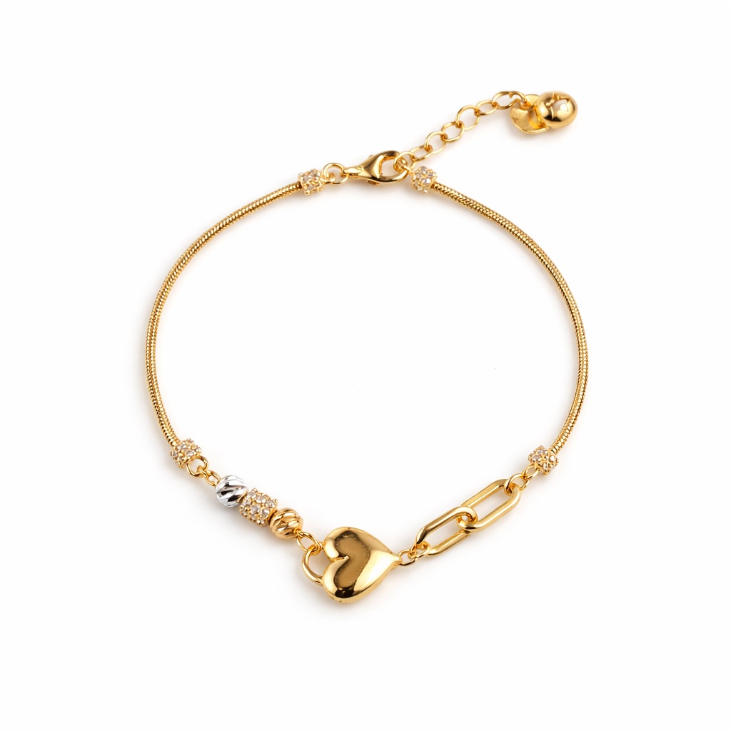 Bratara aur 14K tip fir cu bile, inima si pietre Zirconia Trinity Heart Glow