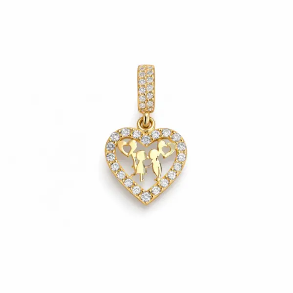Charm aur 14k inima cu indragostiti si pietre Zirconia Lovers Heart
