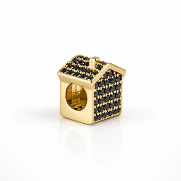 Charm aur 14k casa cu pietre Zirconia negre Midnight Home