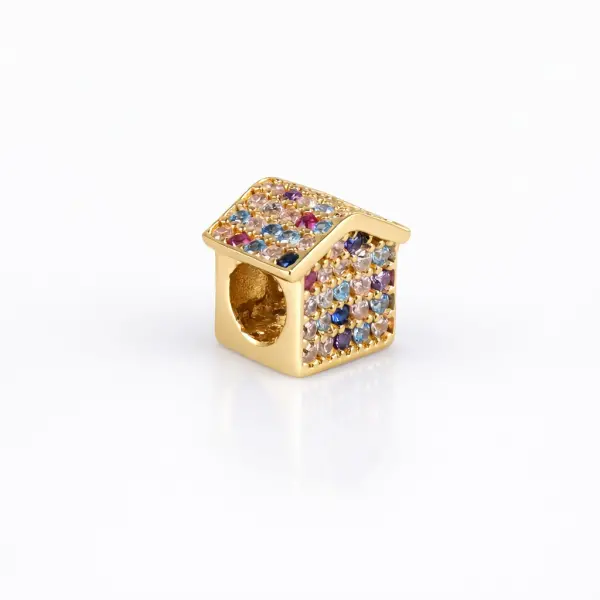 Charm aur 14k casa cu pietre Zirconia multicolore Rainbow Home