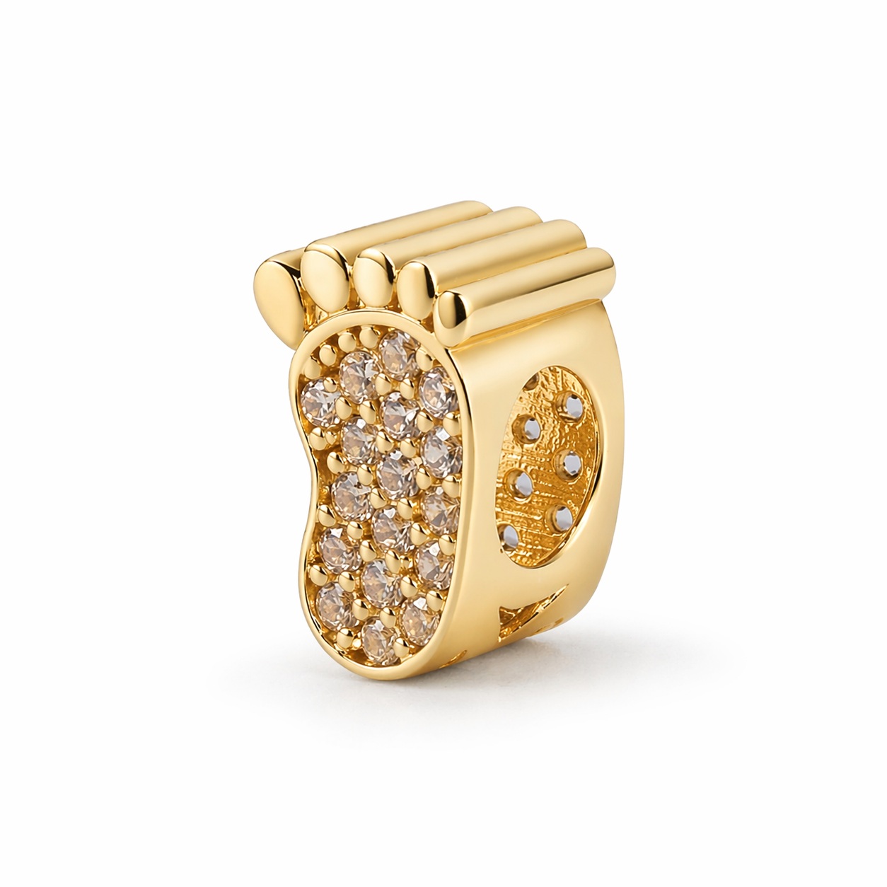 Charm aur 14k talpa cu pietre Zirconia Baby Steps Glow