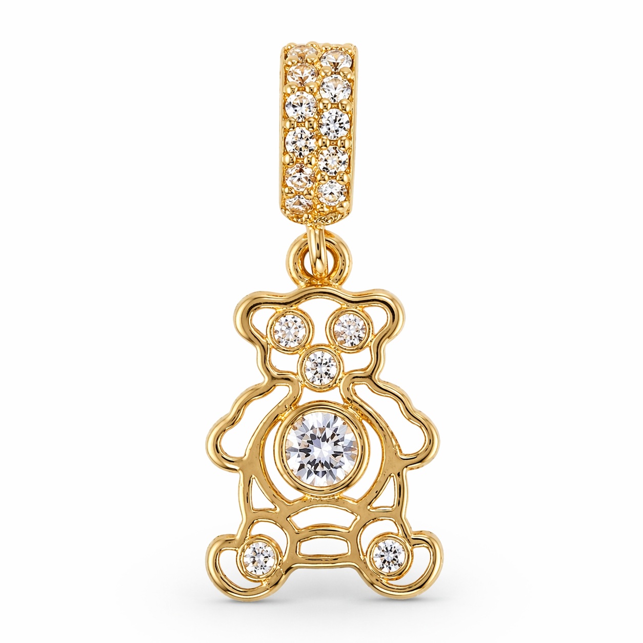 Charm aur 14k ursulet cu pietre Zirconia Teddy Glow