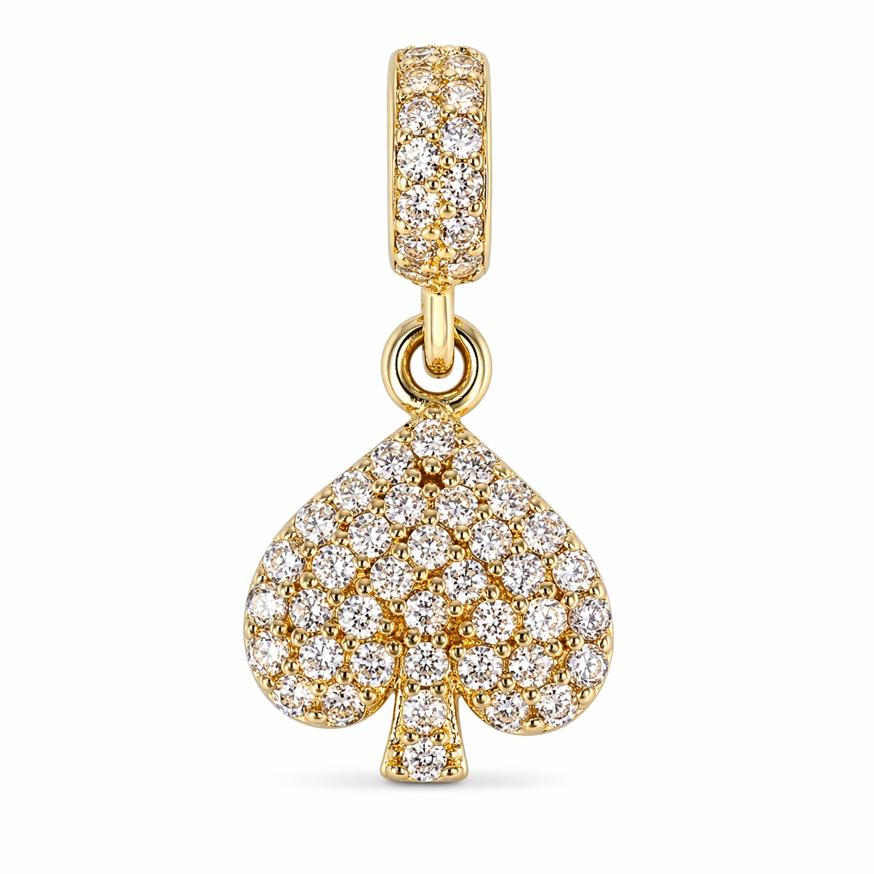 Charm aur 14k pica cu pietre Zirconia Sparkling Spade