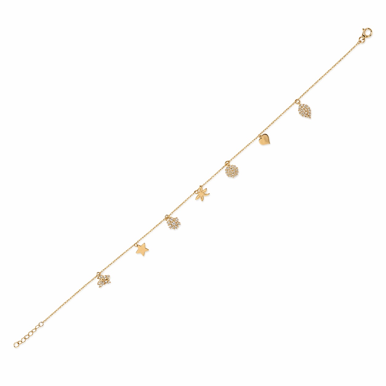 Bratara aur 14K cu charms si pietre Zirconia Golden Charms Anklet