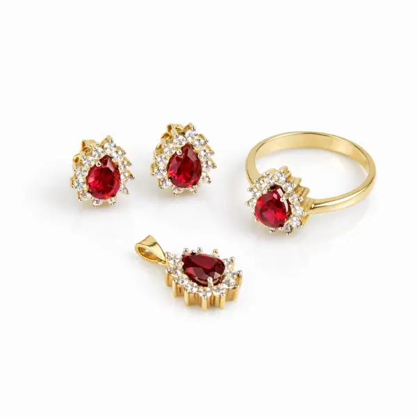 Set aur 14K cu pietre Zirconia rosii si albe Royal Scarlet Glow
