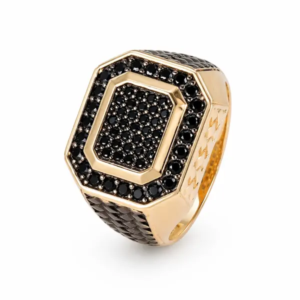 Inel aur 14K cu pietre Zirconia negre Black Empire Edge