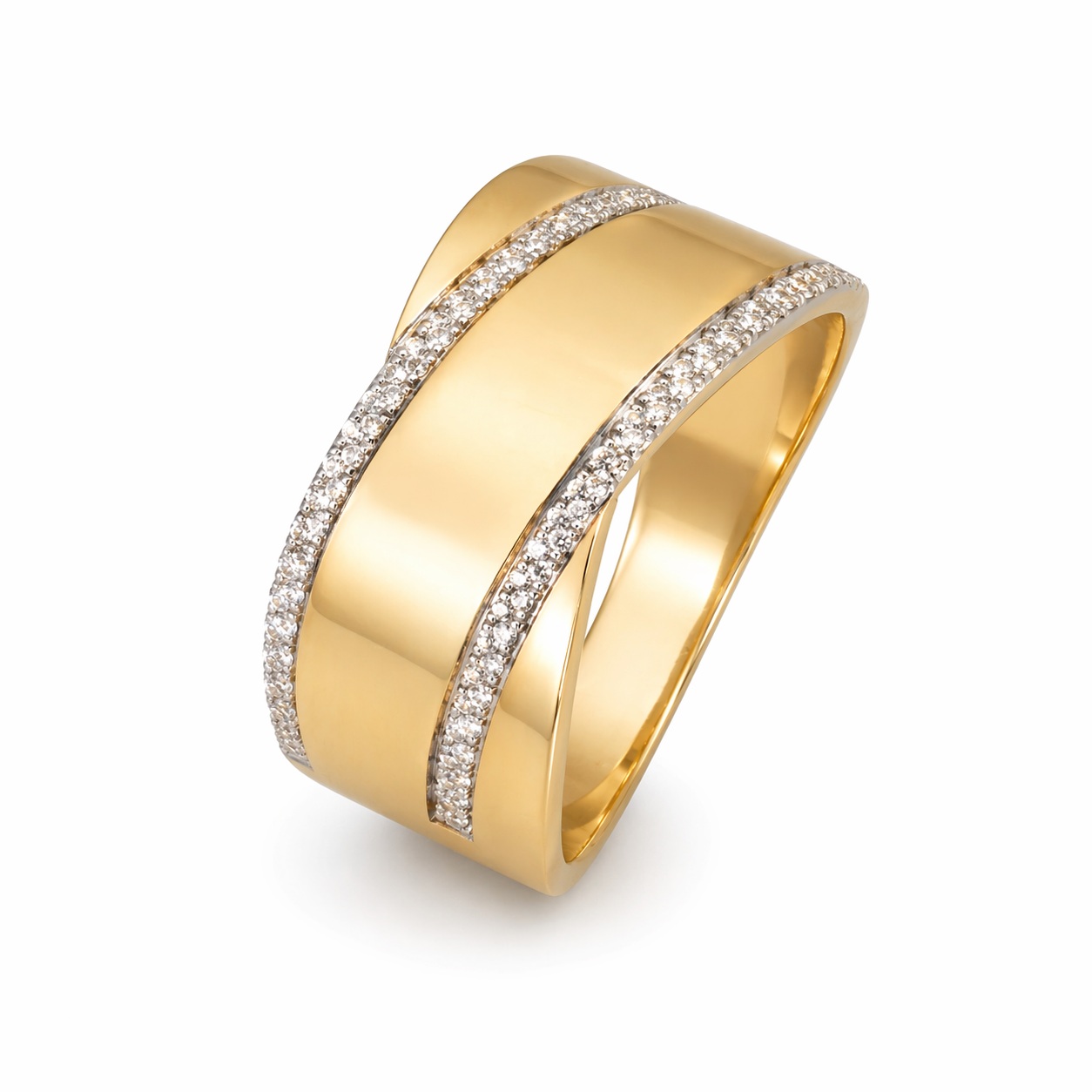 Inel aur 14K lat cu linii de pietre Zirconia Linear Glow
