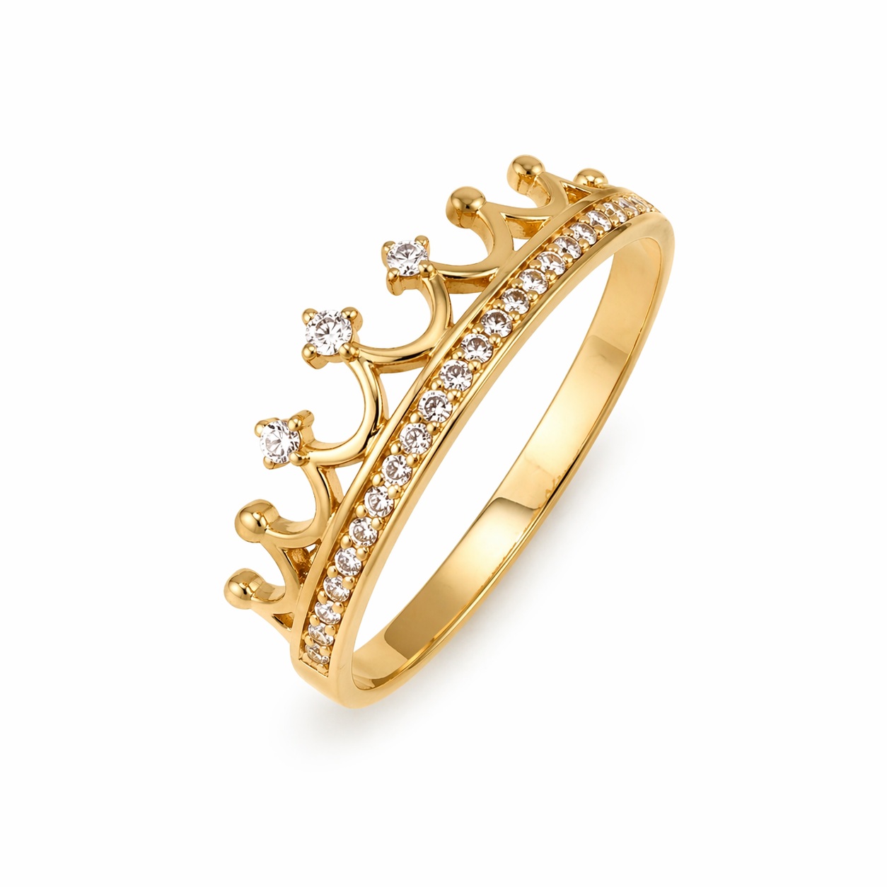 Inel aur 14K model tiara cu pietre Zirconia Princess Glow