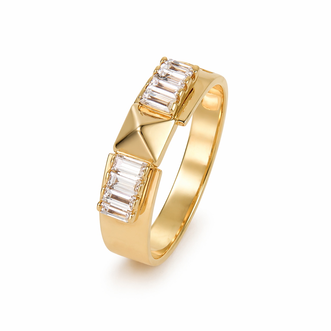 Inel aur 14K cu model perforat si reliefat si pietre Zirconia dreptunghiulare Urban Elegance