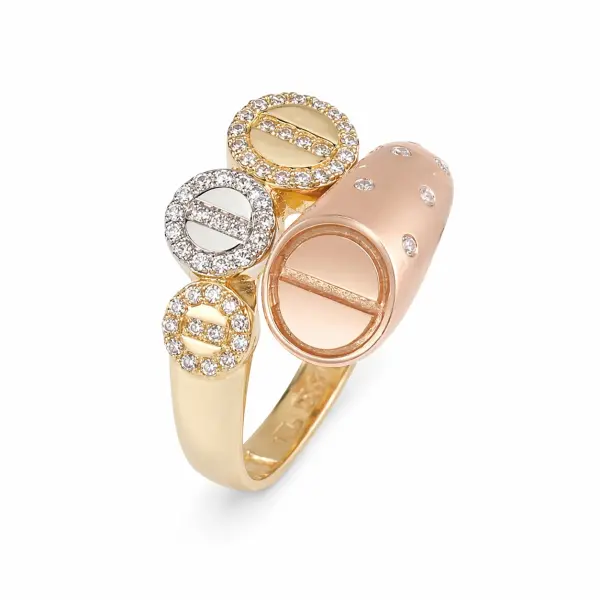 Inel aur 14K tricolor cu pietre Zirconia pavate Radiant Harmony