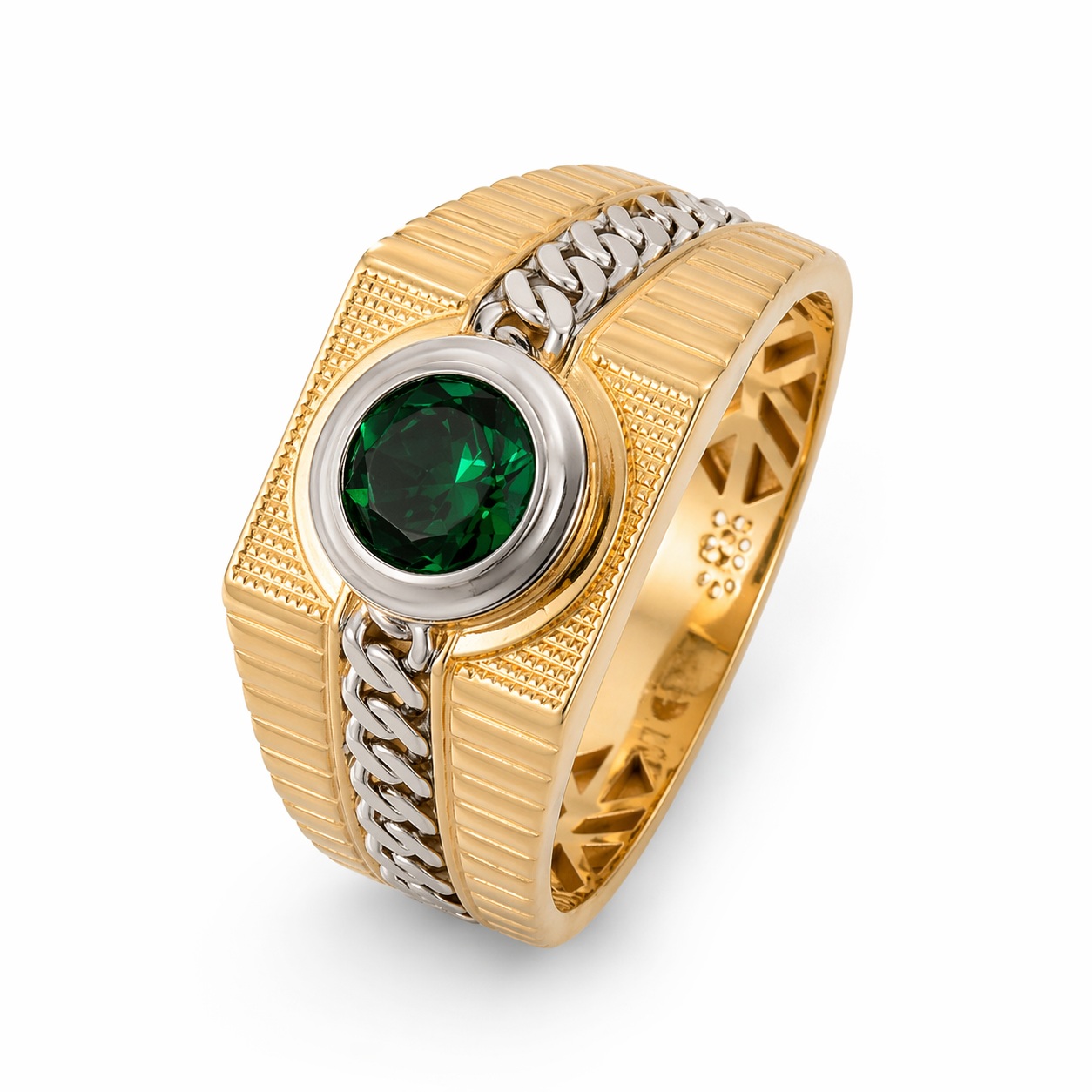 Inel aur 14K cu piatra Zirconia verde si design impletit Emerald Weave