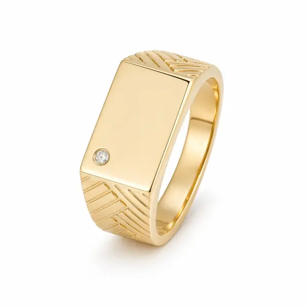 Inel aur 14K cu piatra Zirconia alba si design geometric texturat Golden Edge