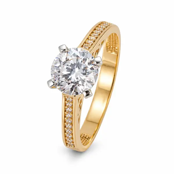 Inel aur 14K cu pietre Zirconia pavate si piatra centrala Zirconia Imperial Glow