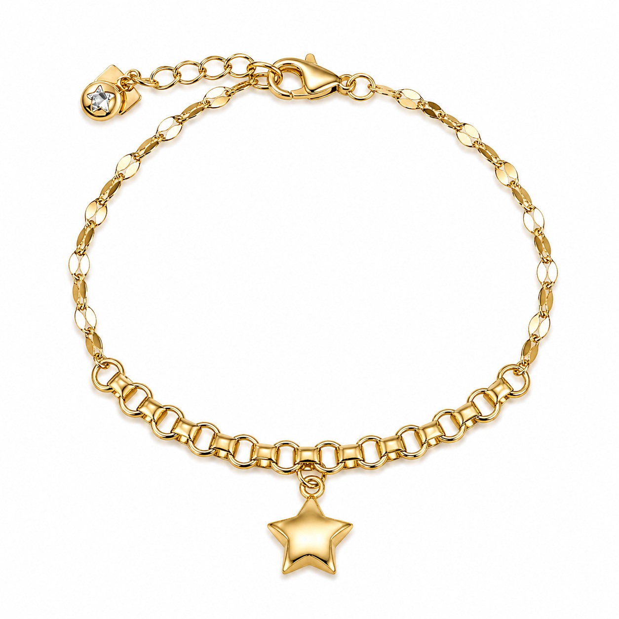 Bratara aur 14K cu doua tipuri de zale si pandantiv stea cu Zirconia Starlight Glow