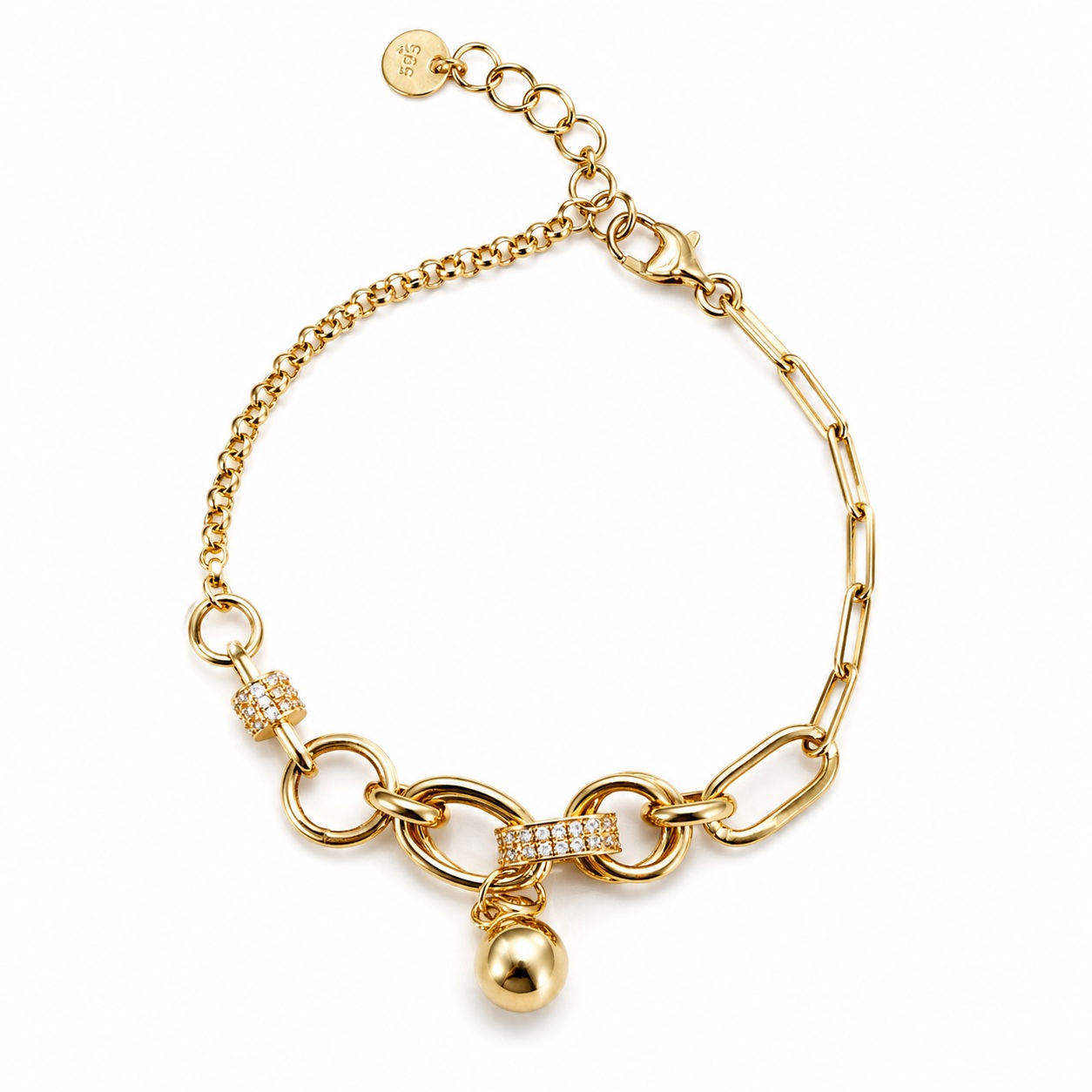 Bratara aur 14K cu zale multiple si pandantiv bila cu Zirconia Golden Sphere