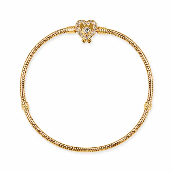 Bratara aur 14K cu zale plate si inchizatoare in forma de inima cu Zirconia Heart Lock Glow