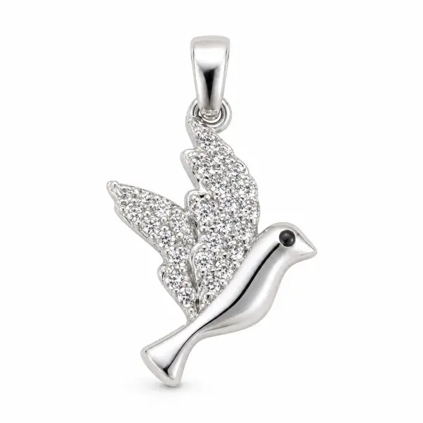 Pandantiv aur 14K model porumbel cu pietre Zirconia albe si accent negru Dove Grace