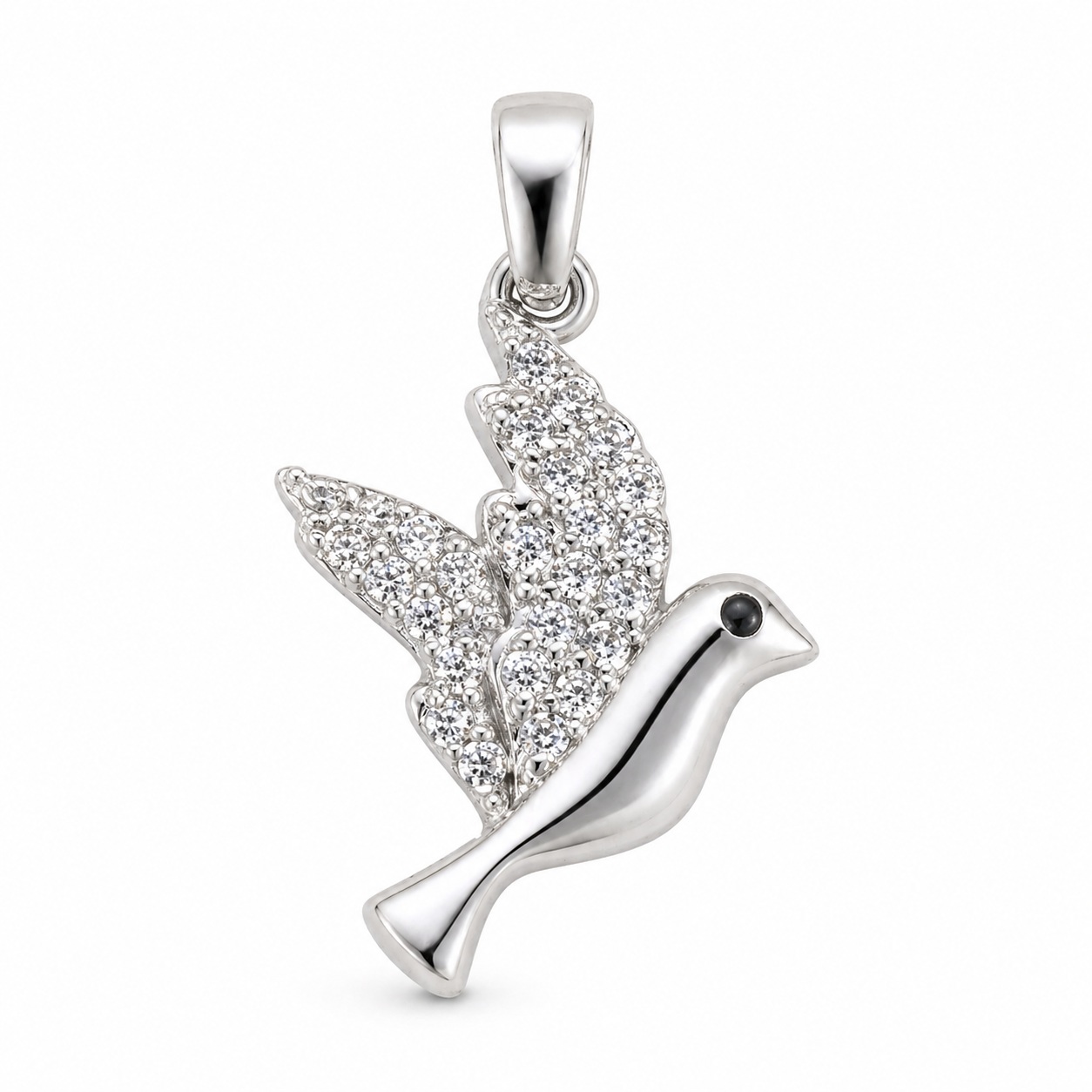 Pandantiv aur 14K model porumbel cu pietre Zirconia albe si accent negru Dove Grace