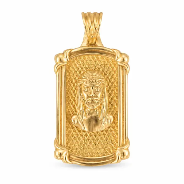 Pandantiv aur 14K cu Iisus model reliefat Sacred Icon
