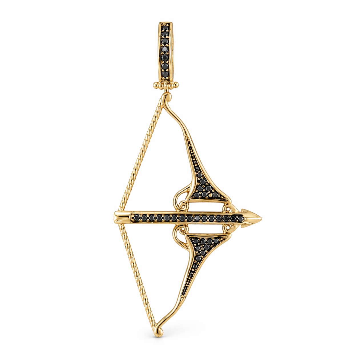 Pandantiv aur 14K arc cu sageata si pietre Zirconia negre Black Arrow Elegance