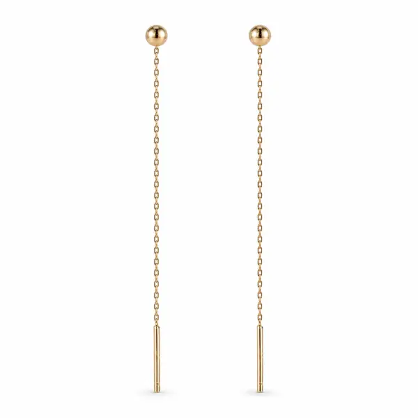 Cercei de aur 14k tip fir cu bila si lant fin Golden Sphere Flow