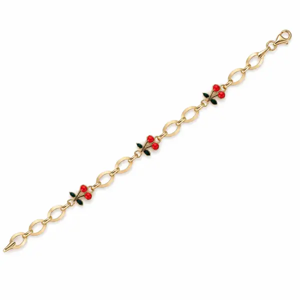 Bratara aur 14K cu zale ovale si cirese Cherry Joy