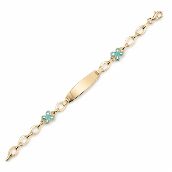 Bratara aur 14K cu fluturasi albastri si placuta Blue Butterfly Charm