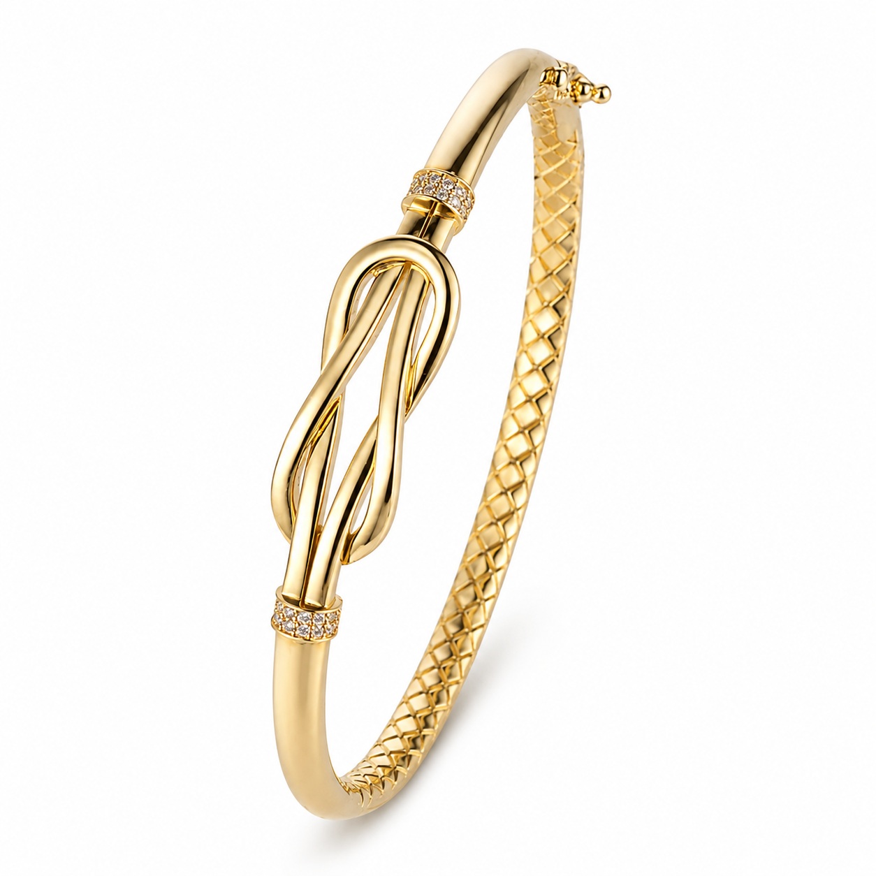 Bratara aur 14k fixa cu 2 noduri impletite si pietre Zirconia Eternal Knot