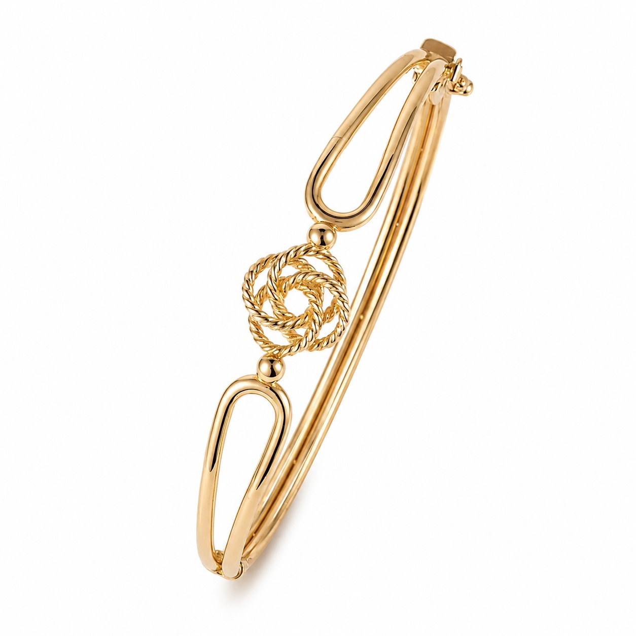 Bratara aur 14k fixa cu design dublu si floare din sfoara impletita Golden Bloom