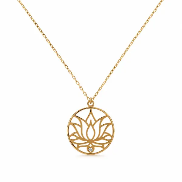 Colier aur 14k cu pandantiv perforat model nufar si piatra Zirconia Lotus Glow