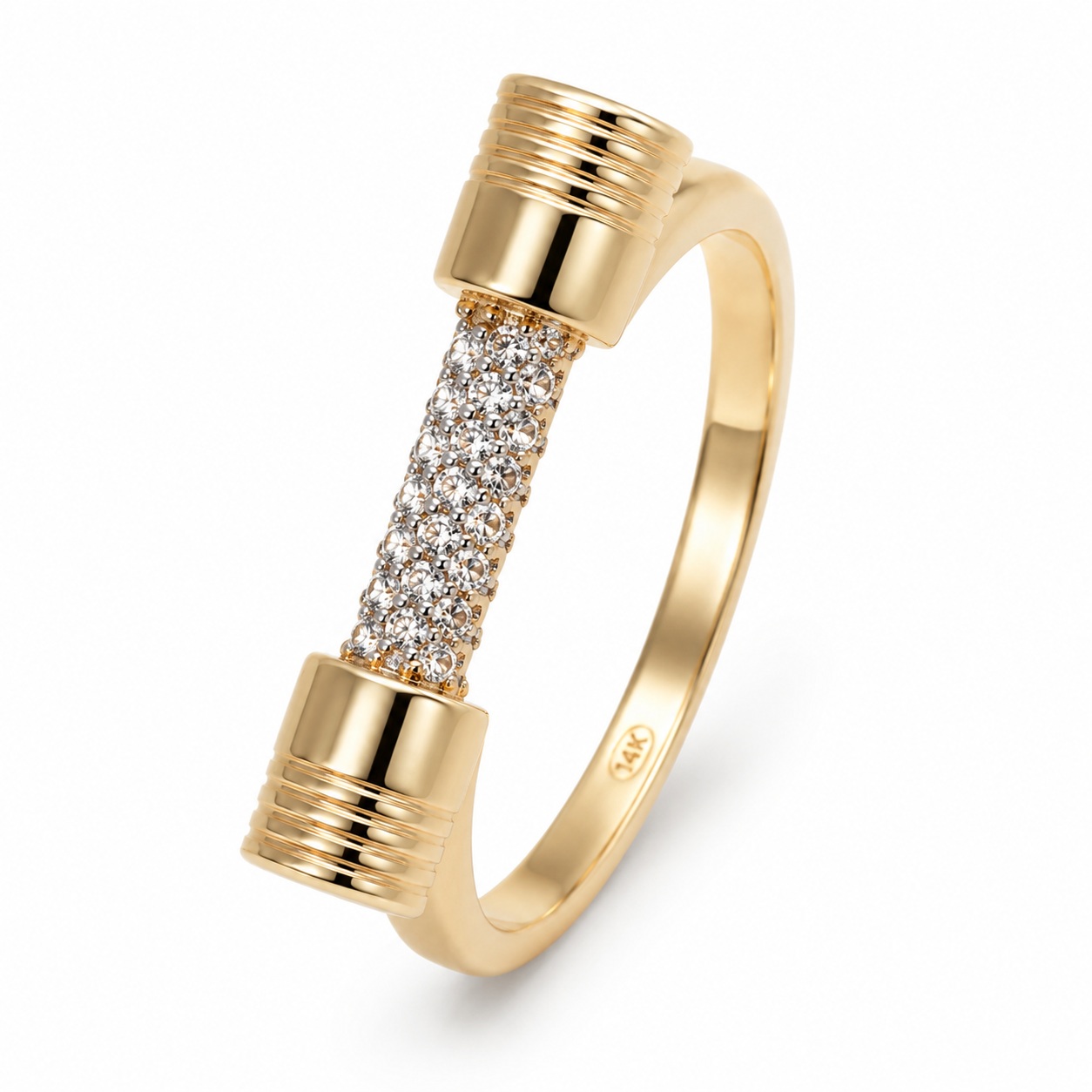 Inel aur 14K design cilindric si pietre Zirconia Luminous Axis