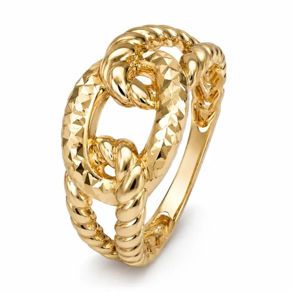 Inel aur 14K cu franghii texturate si nod Golden Knot