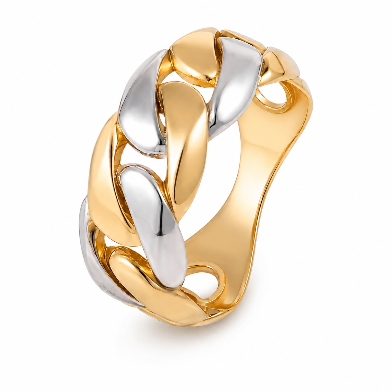 Inel aur 14K cu zale rotunjite Duo Link Shine