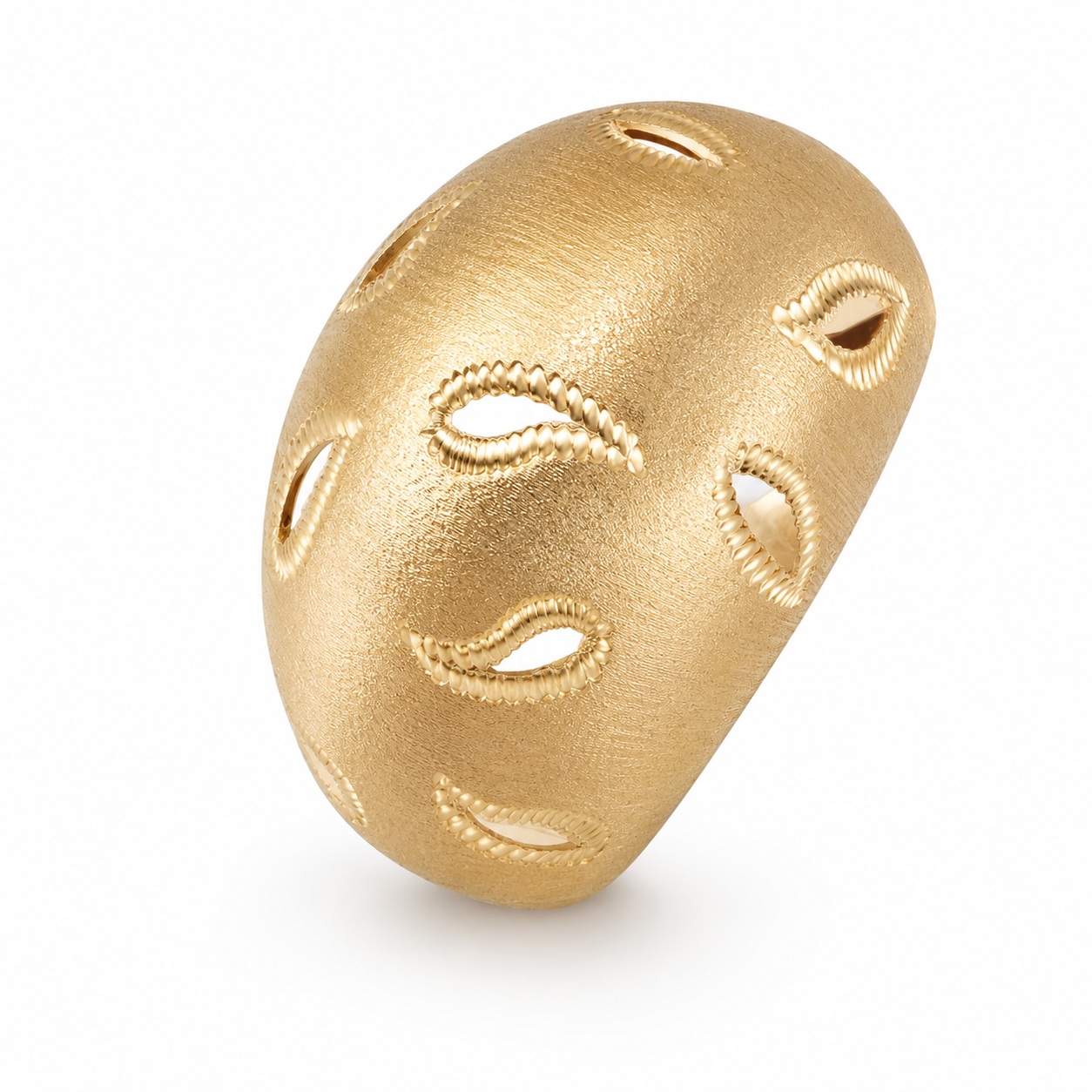 Inel aur 14K cu design bombat si picaturi gravate Golden Drops