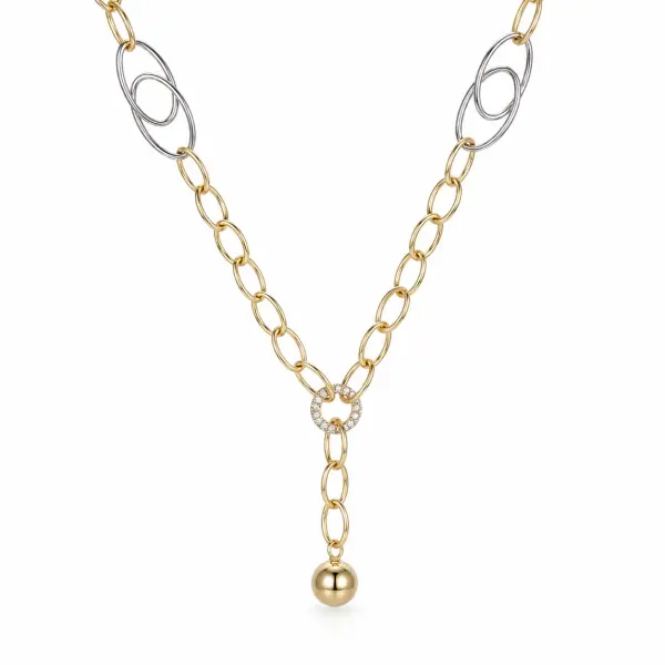 Colier aur 14k cu zale ovale in marimi diferite, pietre Zirconia si pandantiv bila Duo Oval Glow