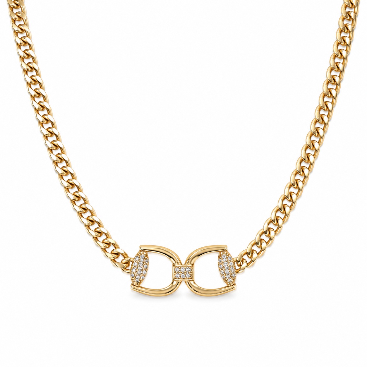 Colier aur 14k cu zale plate si pandantiv papion cu pietre Zirconia pavate Bow Radiance