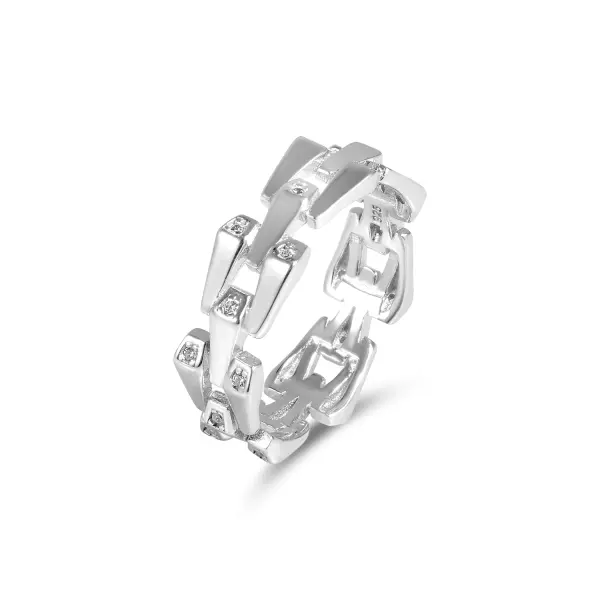 Inel argint cu model de zale si pietre Zirconia Chain Spark Luxe