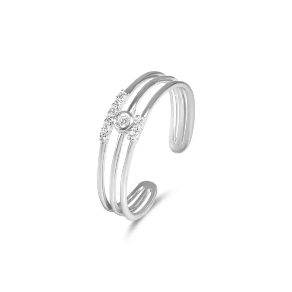 Inel argint cu trei linii de pietre Zirconia Crystal Flow