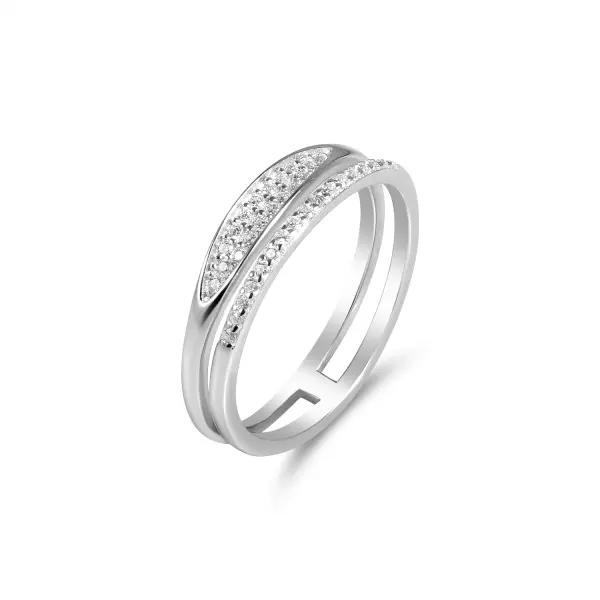 Inel argint cu banda ovala pavata si pietre zirconia Silver Oval Beam
