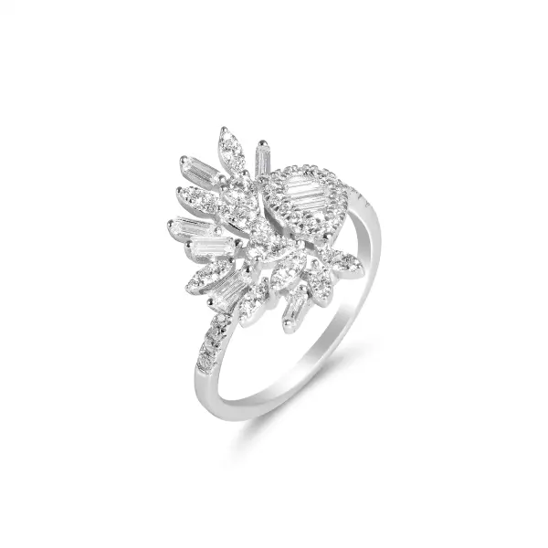Inel argint cu design floral si pietre Zirconia Silver Blossom Radiance