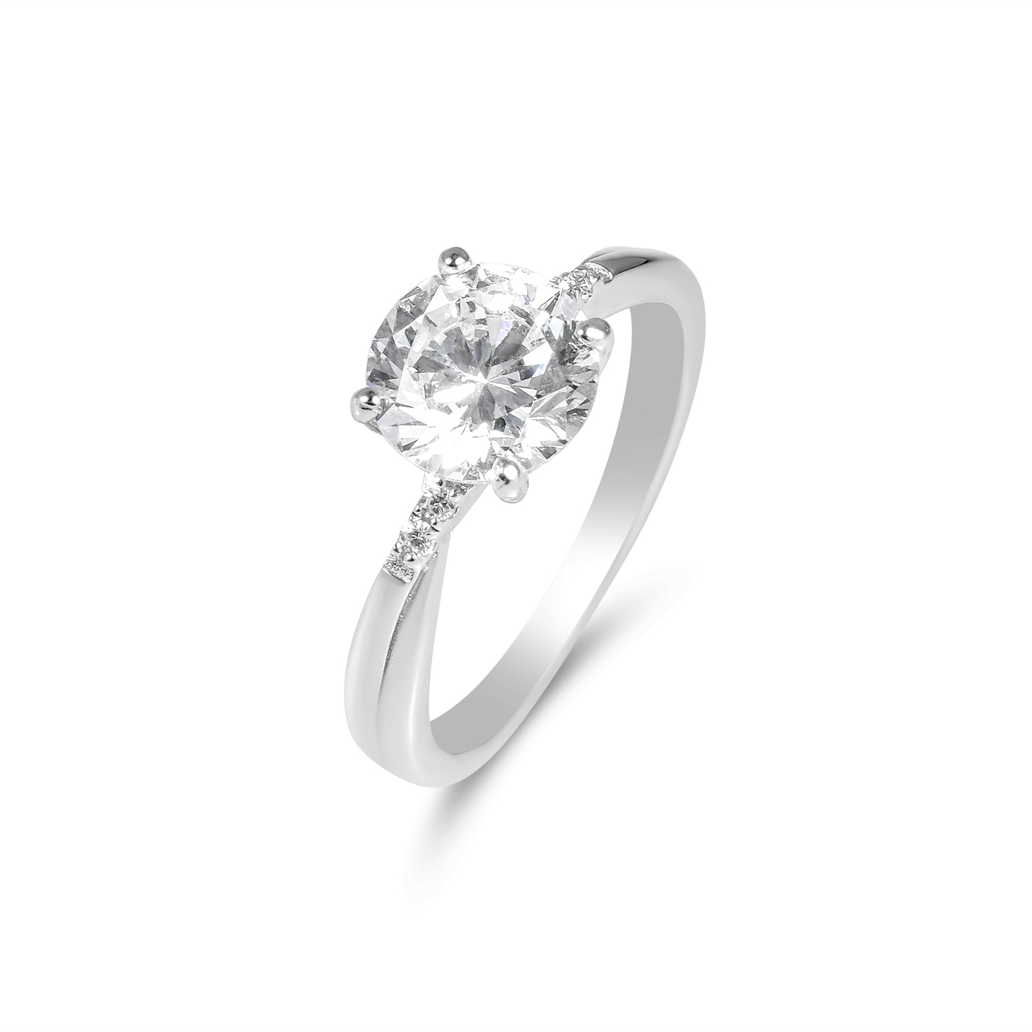 Inel argint cu piatra Zirconia mare si pietre mici Brilliant Crown Solitaire
