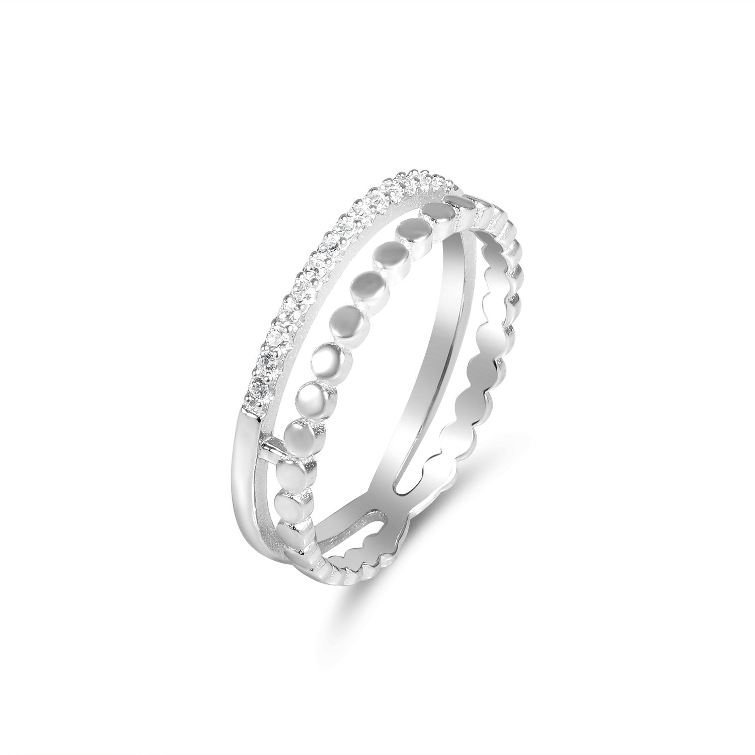 Inel argint in doua siruri cu pietre Zirconia Silver Twin Spark