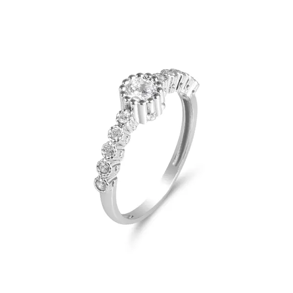 Inel argint cu piatra Zirconia centrala si pietre laterale Silver Linear Glow