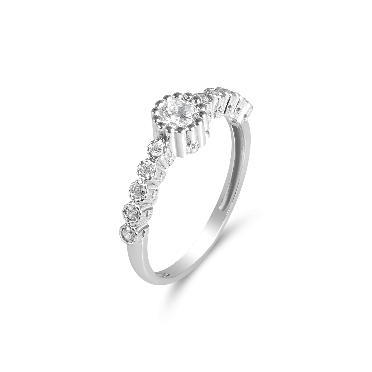 Inel argint cu piatra Zirconia centrala si pietre laterale Silver Linear Glow