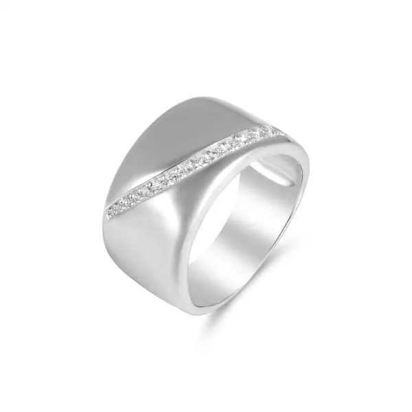Inel argint lat cu pietre zirconia Crystal Curved Shine