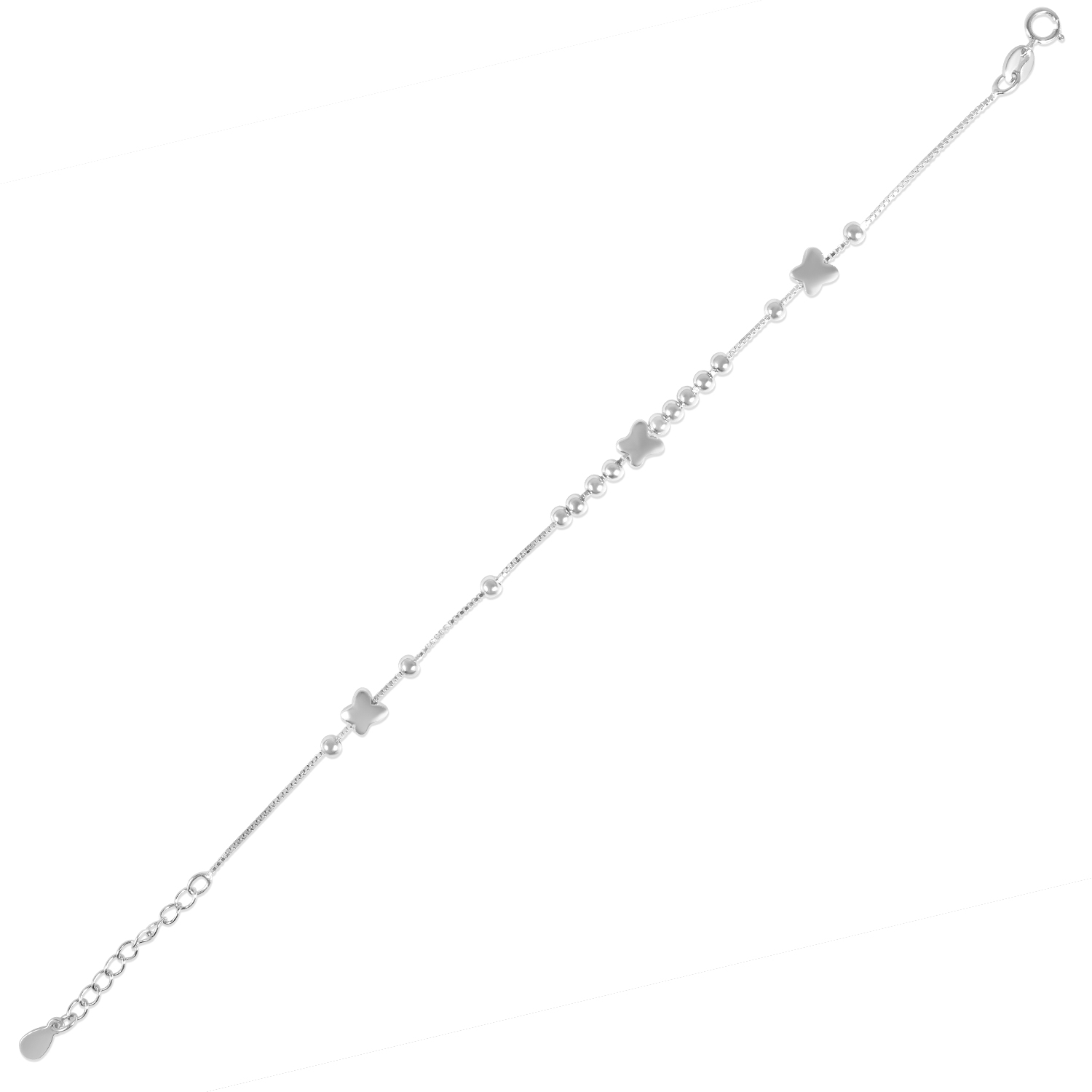 Bratara argint cu bile si fluture Silver Butterfly Beads