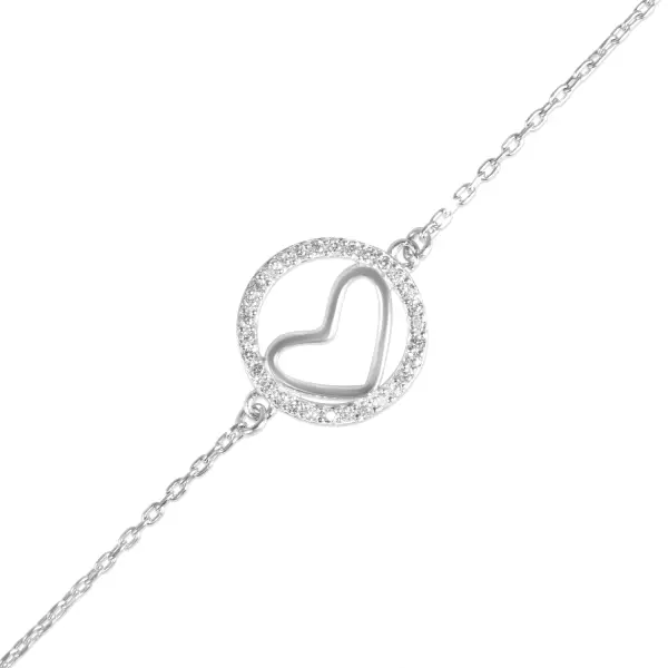 Bratara argint cu cerc si inima decorata cu pietre zirconia Silver Heart Circle
