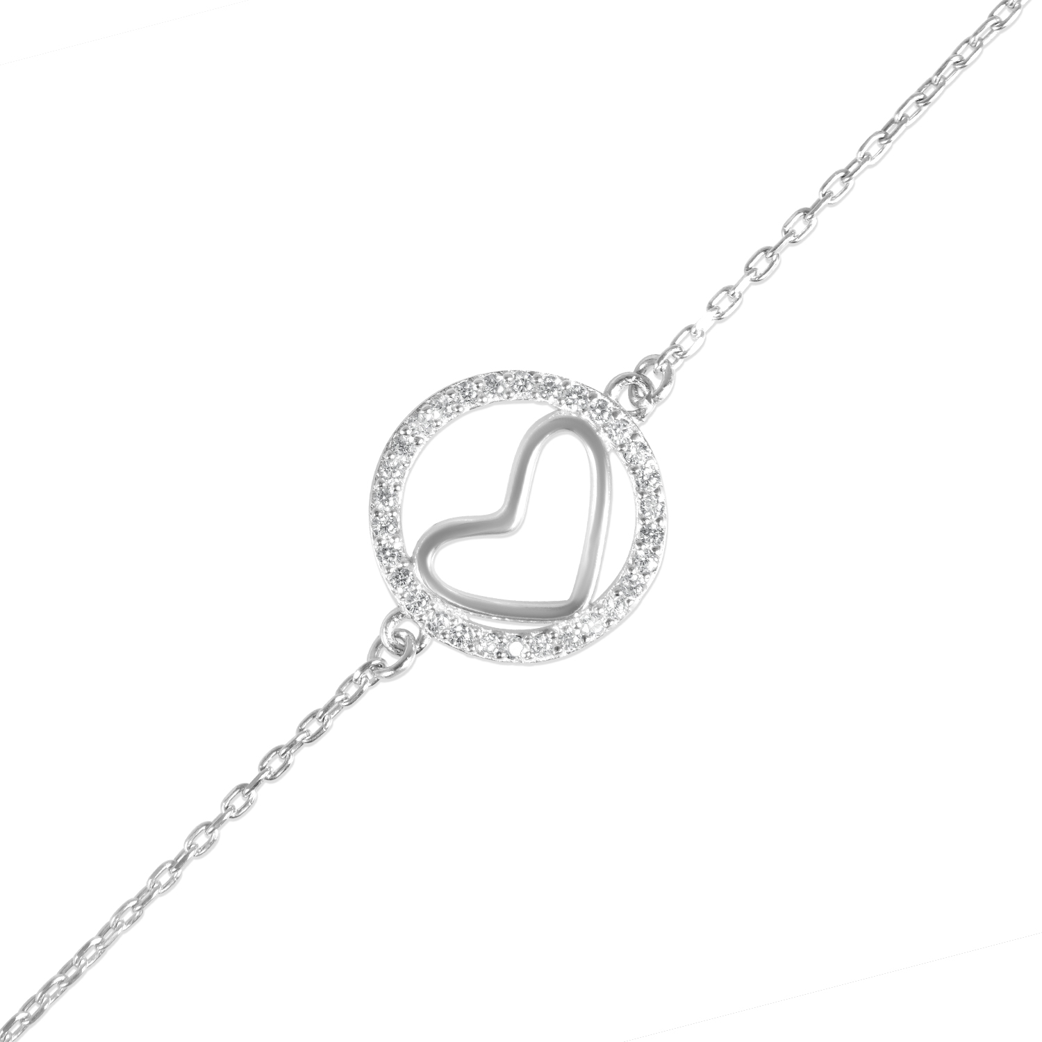 Bratara argint cu cerc si inima decorata cu pietre zirconia Silver Heart Circle