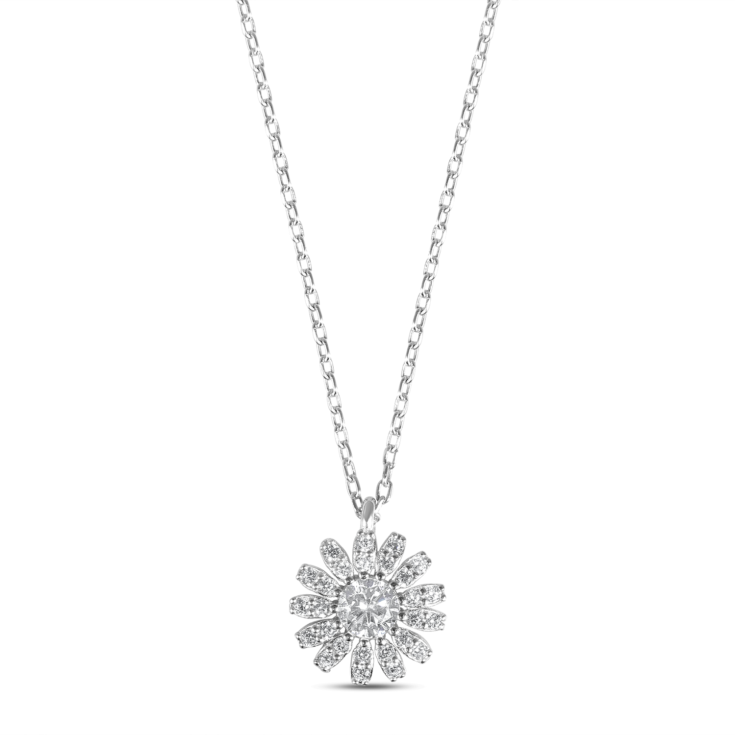 Colier de argint cu piatra Zirconia in forma floare Silver Bloom Radiance