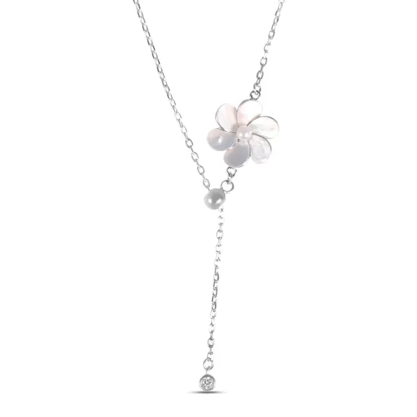 Colier de argint cu floare si piatra Zirconia Silver Bloom Grace